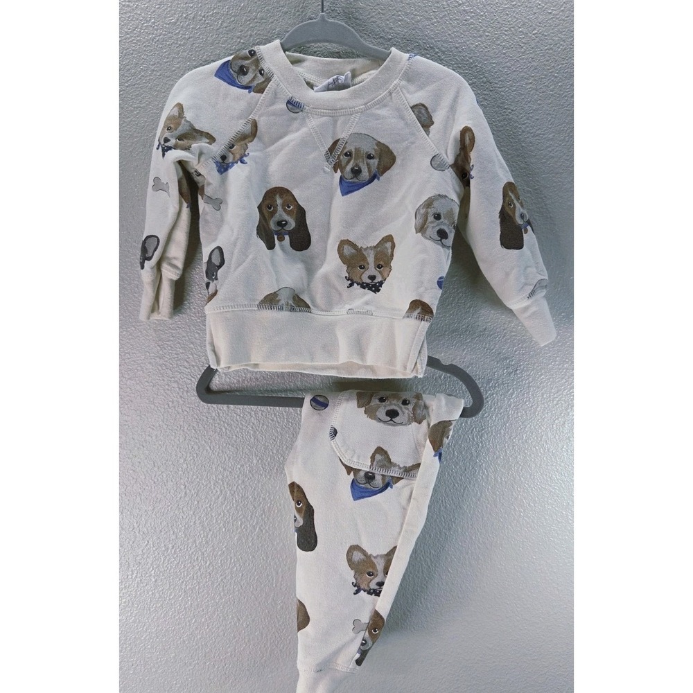 Angel Dear Organic Cotton Puppy Print Baby Set 6–12M Joggers & Sweatshirt Outfit